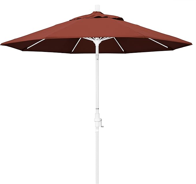 California Umbrella 9' Round Crank Lift, Collar Tilt, Aluminum Pole, Fiberglass Rib Patio Umbrella, White Finish