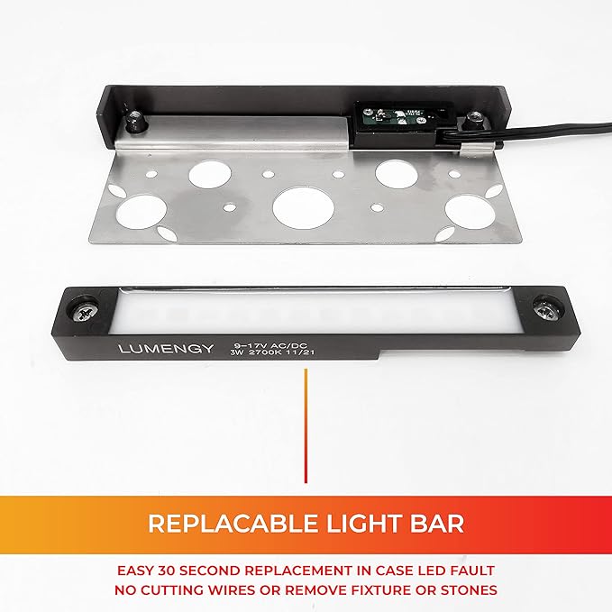 LUMENGY 7 Inch 3W LED Hardscape Light, 2700K Warm White, Easy Replaceable Feature, Includes 3 Mounting Plates for Outdoor Steps, Retaining Walls and Paver Steps, 12V, Black Finish