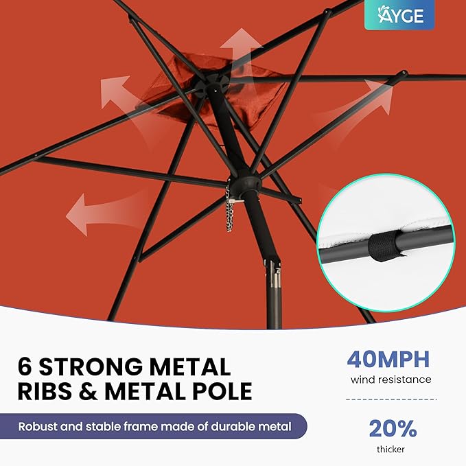 Ayge 6.5x10FT Rectangular Patio Umbrella Outdoor Table Umbrella w/Push Button Tilt & Crank Rectangle Market Umbrella UV Protection for Garden,Deck,Lawn,Yard & Pool,Orange