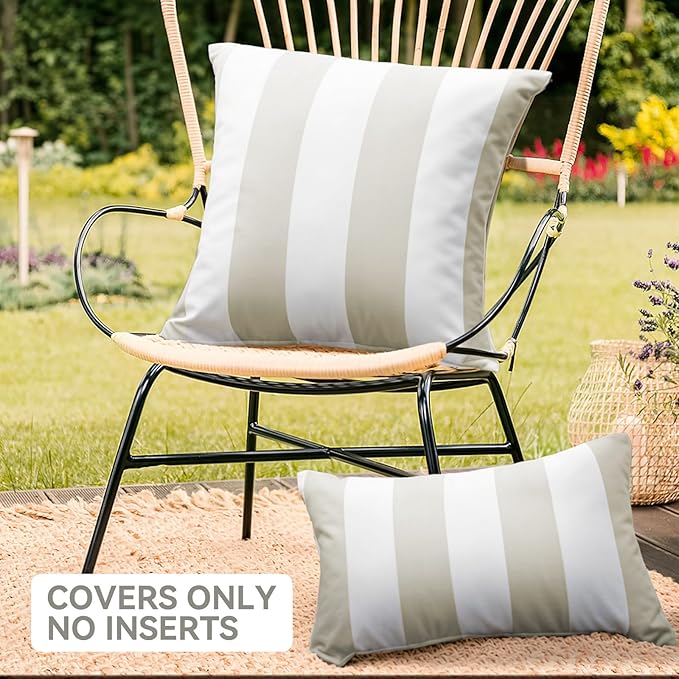 Western Home Pack of 2 Outdoor Waterproof Striped Throw Pillow Covers Beige Grey Decorative Pillowcases Garden Modern Cushion Cases for Patio Tent Balcony Couch Sofa 20x20 Inch | 20x20, Beige Grey,Garden Cushion Covers, Farmhouse Pillowcases for Couch ...