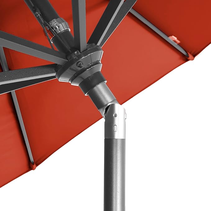 California Umbrella 12-Year-Non-Fading, 9Ft Premium Sunbrella Patio Umbrella, Hand-Crank, Button-Tilt, Gray Frame, Terracotta Fabric