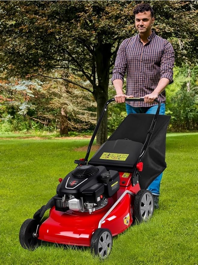 21-Inch Gas Lawn Mower Self Propelled, 131cc 3 in 1 Push Mower Gas Powered, 50L Grass Catcher Big Wheels for Slopes Red