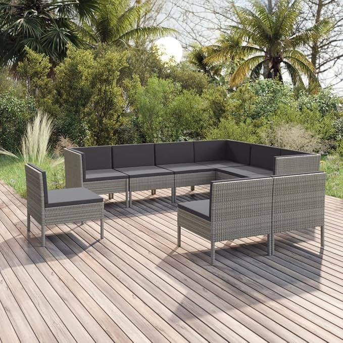 Patio Lounge Set with Cushions,Patio Furniture Sets,Patio Conversation Sets,Outdoor Furniture Sets,for Garden,Backyard,Outdoor,9 Piece Poly Rattan Gray