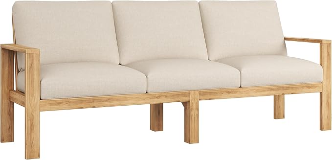 Christopher Knight Home Kayahs 4 Pieces Acacia Wood Furniture Set, Patio Conversation Sofa Chat Set with Coffee Table and Otoman, Outdoor Sofa Chair Set for Garden Porch Backyard Balcony, Teak+Beige