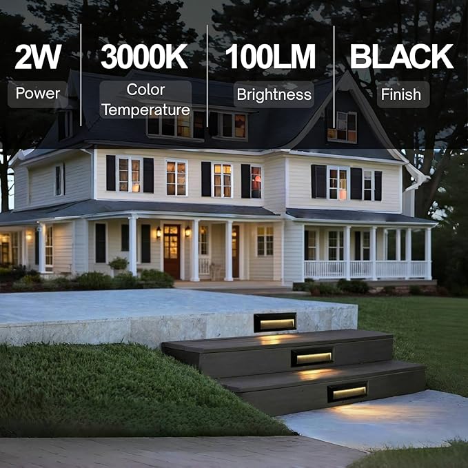ZONK LED Outdoor Indoor Step Lights, Line Voltage 110-240V 2W Non-dimmable 3000K IP65 Waterproof Deck Stairway Retaining Wall Lights, 3Pack