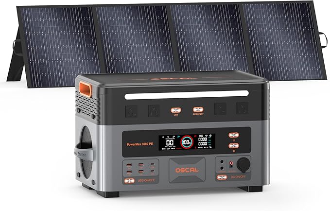 OSCAL 3600W Portable Power Station PowerMax 3600 PE with 200W Solar Panel, 2016Wh Solar Generator, 1.5H Fast Charge, LiFePO4 Battery Power Station for Home Backup, RV, Emergencies