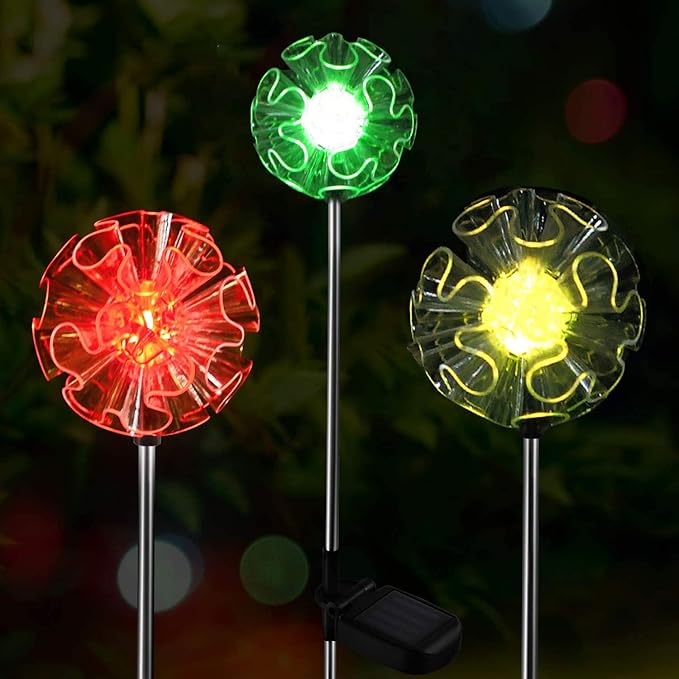CANDLE CHOICE Solar Powered Landscape LED Lights Outdoor Waterproof Color Changing Garden Stake Lights for Outside Yard Lawn Flower Beds Plant Path Christmas Decorations Figurine Dandelion 2 Pack