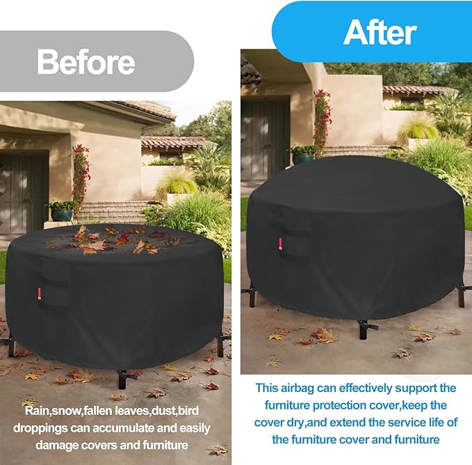 SheeChung Patio Furniture Cover Airbag,Square 47"x47" Patio Table Cover Inflatable Air Pillow,Outdoor Furniture Cover Airbag with Ropes Support Prevents Leaves,Water and Snow Pooling