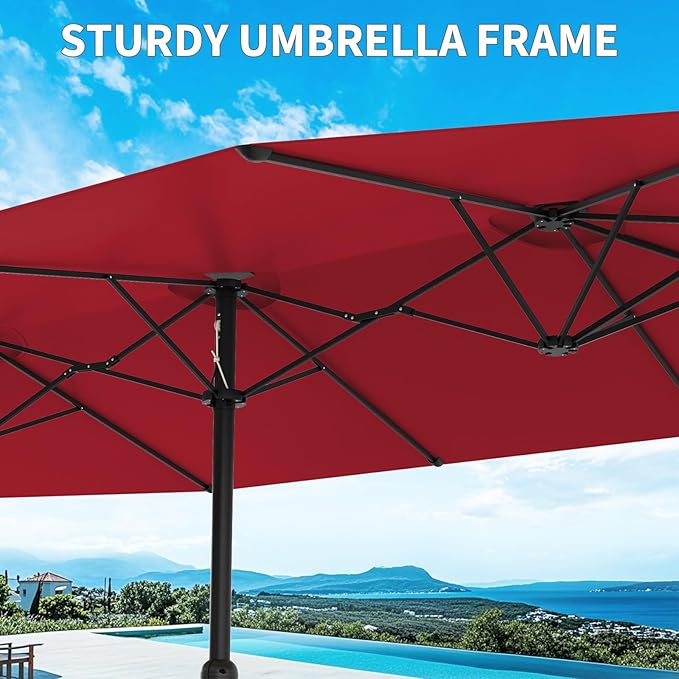 Garvee 13ft Patio Umbrella with Double Canopy, Premium Commercial Extra Large Market Umbrella for Outdoor Dining Sets, Resort Patios and Backyard Entertainment Areas, w/o Base