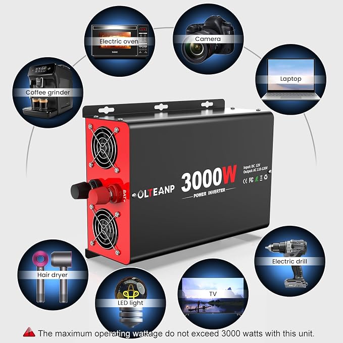 OLTEANP 4000 Watt Power Inverter 12V DC to 110V AC Car Inverter with 4 AC Outlets, 30W Type-C Port, 3.1A USB Port, Remote Controller on LCD Screen, Peak 8000W Car Converter for Truck,Vehicles,Trip
