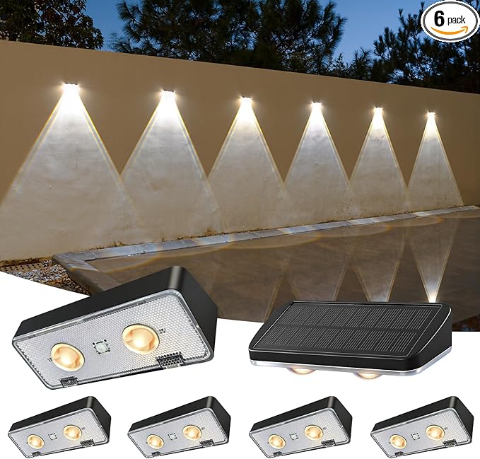 EGOBOO Solar Wall Lights Outdoor for Fence, Pool, Deck, Patio, Step, 6 Modes with Adjustable Color Temperature Warm/Cool/Natural White & Dynamic Breathing Mode, Auto Dusk to Dawn LED Light, 6 Pack