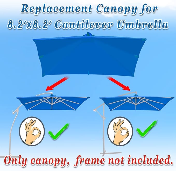 Replacement Umbrella Canopy for 8.2ft x 8.2ft 8 ribs in (Canopy Only)