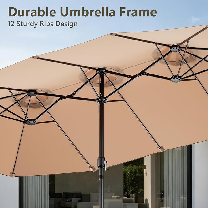 15FT Patio Umbrella, Double-Sided Outdoor Umbrella with base included, Large Standing Umbrella with Crank Handle & Ventilation, Rectangular patio umbrella for Pool, Backyard, Deck, Lawn & Beach