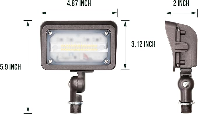 GKOLED 25W LED Flood Lights Outdoor, Dusk to Dawn Security Light, with Anti-Glare Guard, 120V 3000K 2600LM Waterproof Landscape Lighting, Aluminum Lighting Fixture, 1/2" Knuckle Mount, UL Listed