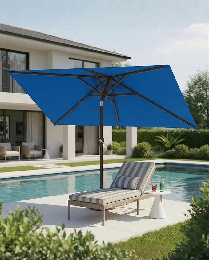 6.5x10FT Patio Umbrella, Outdoor Umbrella with Push Button Tilt and Crank, 8 Sturdy Ribs, UV Protection & Waterproof Market Umbrella for Pool, Backyard, Beach,Deck (Royal Blue)