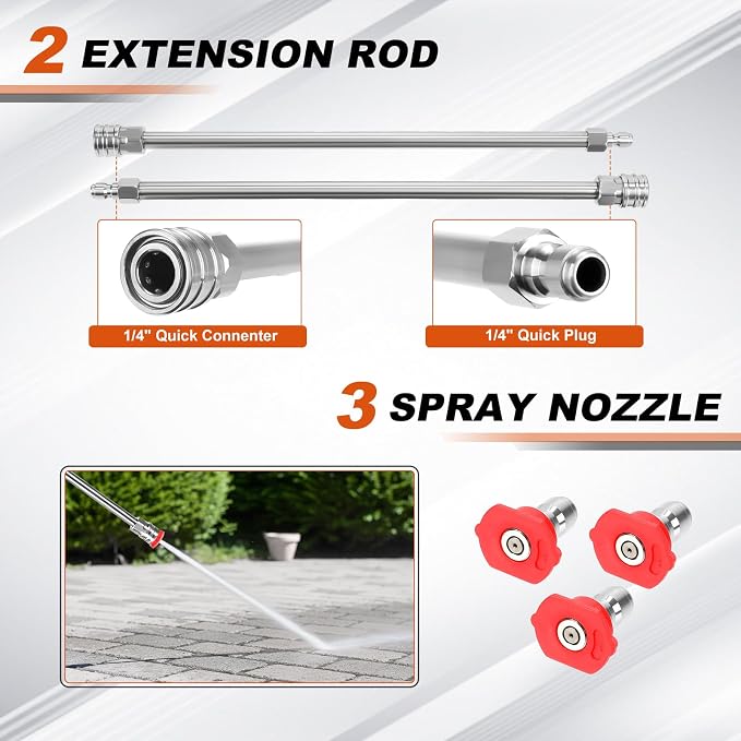 14" Pressure Washer Surface Cleaner with 4 Wheels, Stainless Steel Surface Cleaner for Pressure Washer for Concrete, Patio, Sidewalk & Driveways, 1/4" Quick Plug, 2 Extension Wand, 4000 PSI