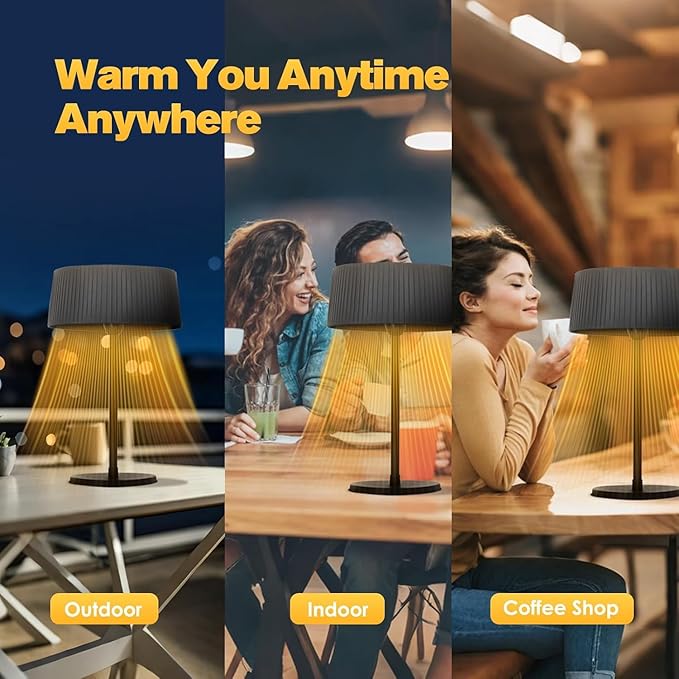 Electric Outdoor Patio Heater, 1500W Tabletop Infrared Heater for Indoor & Outdoor, IP55 Waterproof, Fast Heating, Tip-Over Protection, Perfect for Garden, Balcony, Garage, Porch (black, tabletop)