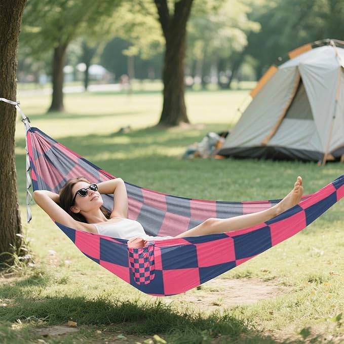 Purple and Blue American Plaid 330lb Capacity Hammocks with Portabl Carry Bag Swing Hammock for Outside Patio Garden hamacas para Deck