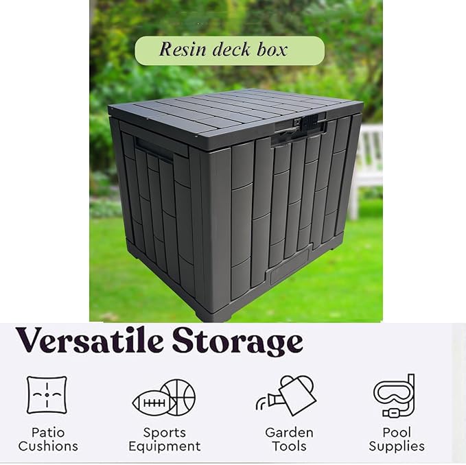 76 Gallon Resin Deck Boxes, Waterproof Storage Box Indoor and Outdoor with Lockable Lid for Garden Tools, Patio Cushions(42.1''*16.1''*22.6'')
