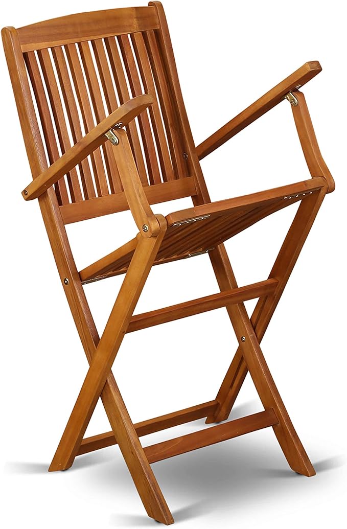 East West Furniture DICM5CANA 5 Piece Patio Bistro Dining Furniture Set Includes an Oval Outdoor Acacia Wood Table and 4 Folding Arm Chairs, 36x60 Inch, Natural Oil