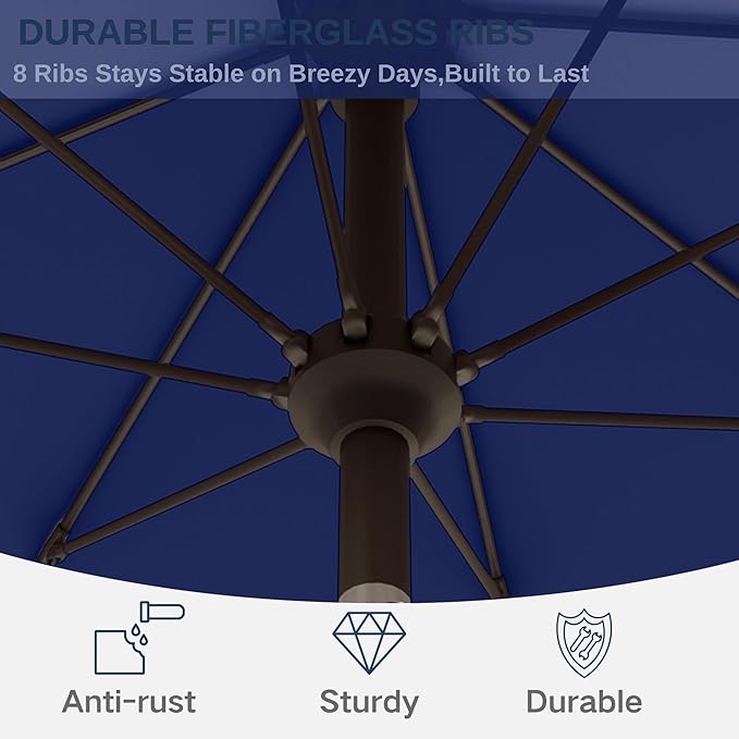9ft Patio Umbrella with Push Button Tilt and Crank,Outdoor Market Table Umbrella UV Protection 8 Sturdy Ribs for Backyard,Garden,Pool,Deck(Navy)