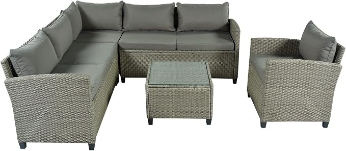 Outdoor Patio Furniture Set, 5 Piece Conversation Set, Wicker Furniture, Sofa Set, Rattan Chairs, Garden, Backyard, Balcony, Porch, Loveseat by PIS