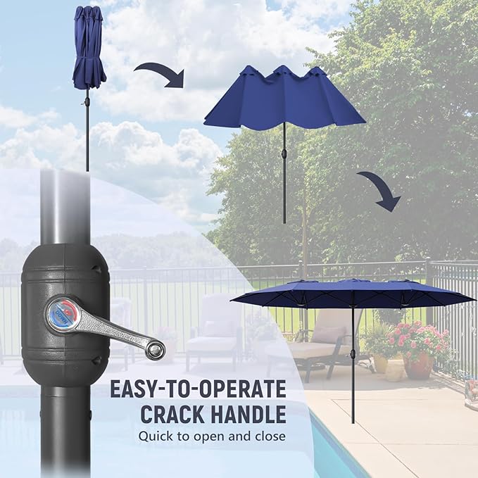 Sannwsg 15ft Large Patio Umbrella, Double Sided Outdoor Umbrellas, Market Umbrellas with Crank Handle, Backyard Umbrela for Deck, Garden, Pool