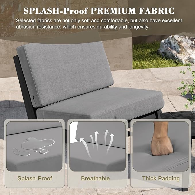 UIXE Black Wood Patio Furniture Sets, 4 Pieces All Weather Outdoor Sectional Futniture Patio Sofa Chair Backyard Conversation Set with Solid Wooden Coffee Table - Light Gray