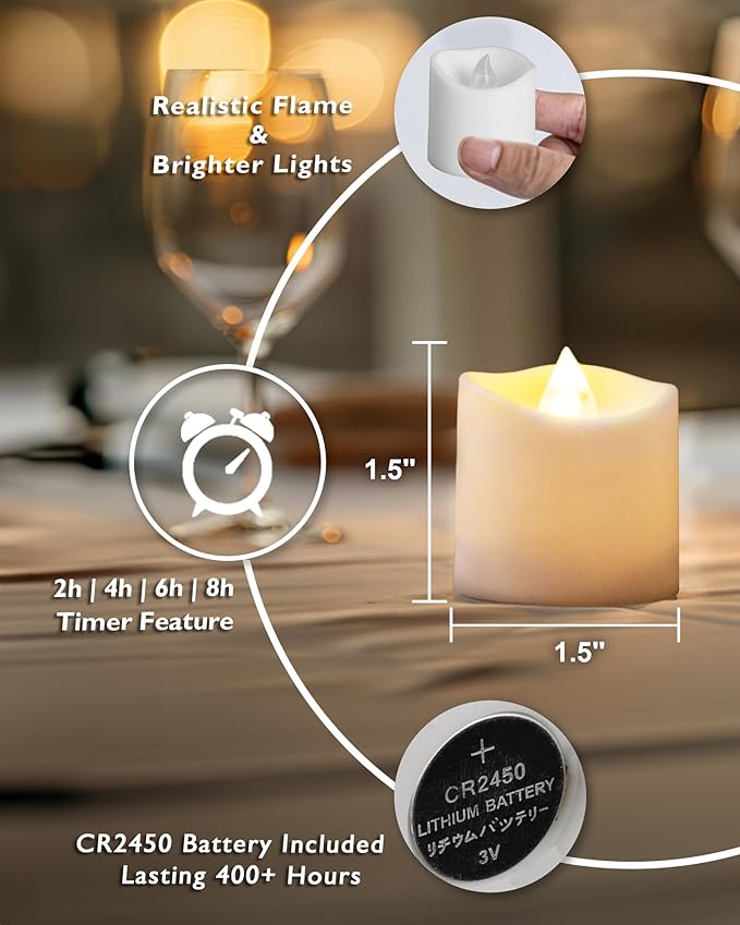 Homemory 24Pack 400+Hour Remote Control Flameless Candles, 2/4/6/8H Timer Led Votive Candles, Battery Operated Tea Lights for Wedding Table Centerpiece, Holidays, Halloween Pumpkins, Christmas Decor