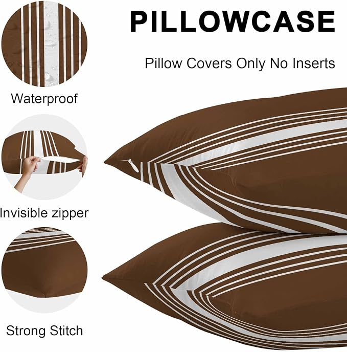 Brown White Stripe Outdoor Pillow Covers 20x20 Inch Throw Pillow Covers Set of 2 Waterproof Decorative Pillow Cases Modern Rustic Vertical Striped Cushion Covers for Patio Furniture Garden Couch Sofa