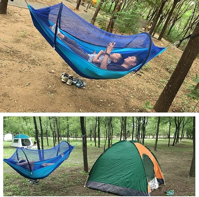 Outdoor Hammock Anti-Rollover Travel Camping Portable Hammock Hanging Chair Outdoor Portable Camping Travel Equipment (Color : Blue, Size : 260 * 140cm)