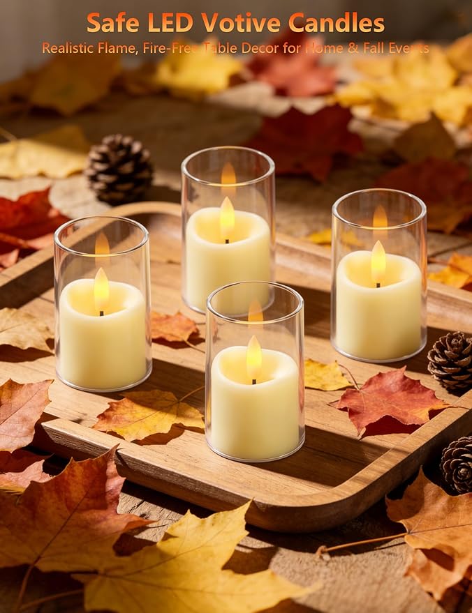 Rechargeable Acrylic Flameless LED Tea Lights with Timer, Flickering Warm Glow Votive Candles, Remote Battery Operated Set for Holiday & Daily Table Decor (Set of 6, White)