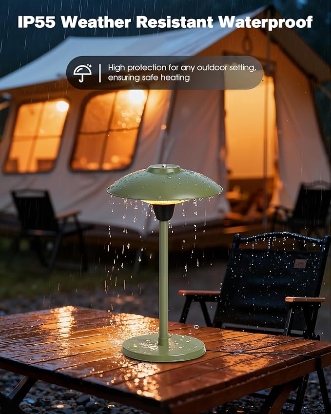 Electric Patio Outdoor Heater, 1500W Infrared Tabletop Heaters for Indoor Oudoor Use, IP55 Waterproof, Tip-over & Overheating Protection, Perfect for Garden, Balcony (green, tabletop-switch)