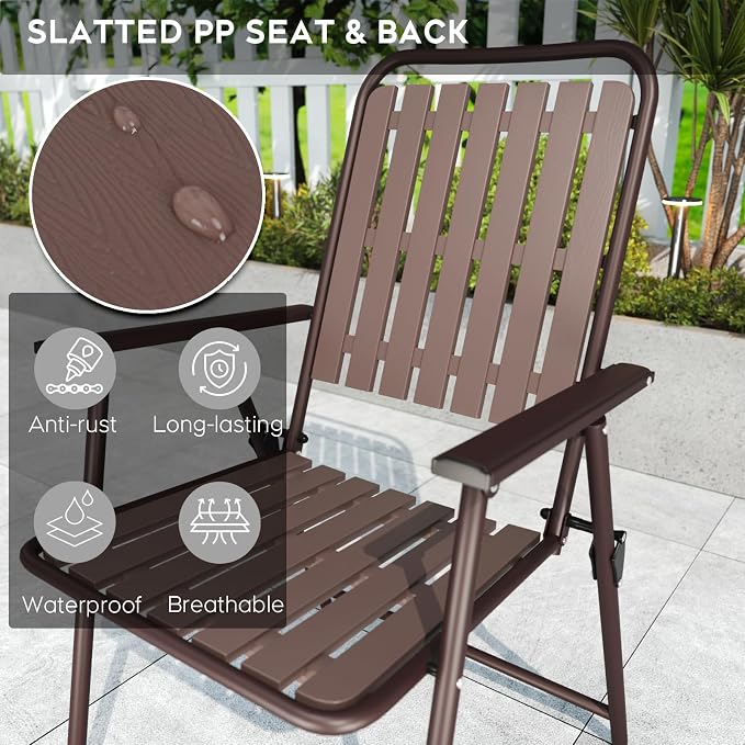 Outdoor Dining Set for 4, Patio Table and Foldable PP Chairs Set with 1.97'' Umbrella Hole, 5pcs Patio Furniture Set 37.8”x37.8” Dining Table Set with No Assembled Chairs for Porch Deck Backyard Pool
