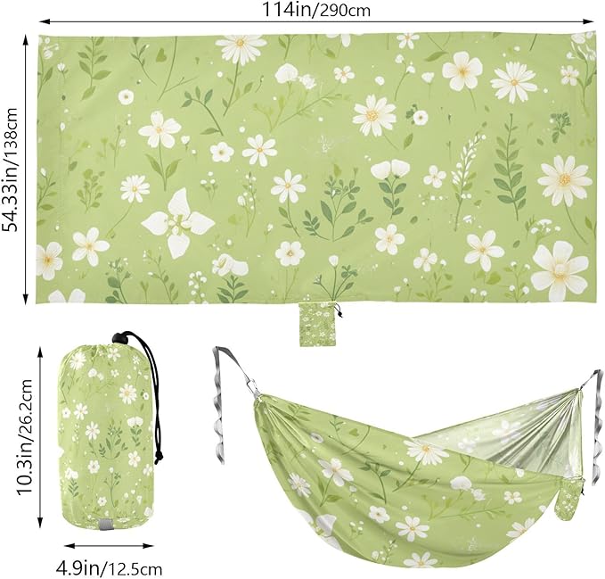 Cartoon Wildflower Fluorescent Green 330lb Capacity Outdoor Hammock with Tree Straps Tree Hammock for Outside Beach Patio Garden jamaca para Patio