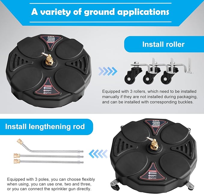 13" Pressure Washer Surface Cleaner with Turbo,Selkie Power Washer Driveway Attachment with 2 Power Washer Extension Wands &4 Wheels & 360 Rotating Turbo Nozzle,2500 PSI