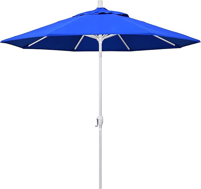 California Umbrella 9' Round Aluminum Market Umbrella, Crank Lift, Push Button Tilt, White Pole, Cilantro