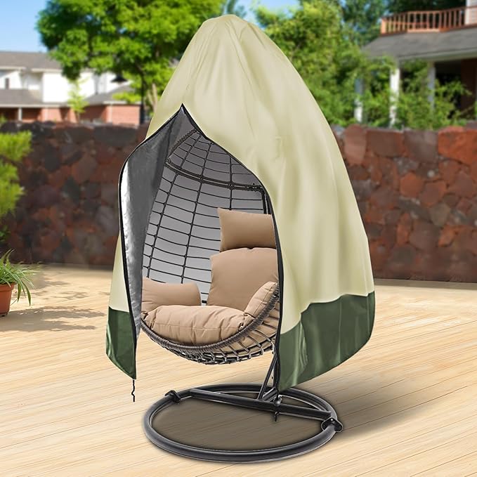 Waterproof Egg Chair Cover for Outdoor,Outdoor Hanging Egg Chair Cover,UV Resistant,Windproof Heavy Duty,Wicker Egg Swing Chair Covers,Fits Single Seat Egg Chair,75"" x 45"",Beige