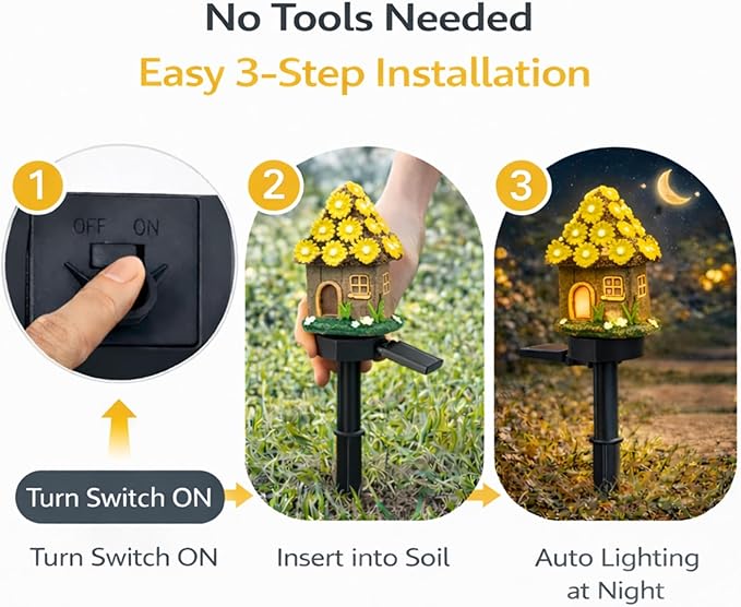 Solar Garden Lights Outdoor, 2 Pack Decorative Solar Daisy Cottage Pathway Lights Waterproof, Resin Fairy Garden Lights for Yard Lawn Patio Decor