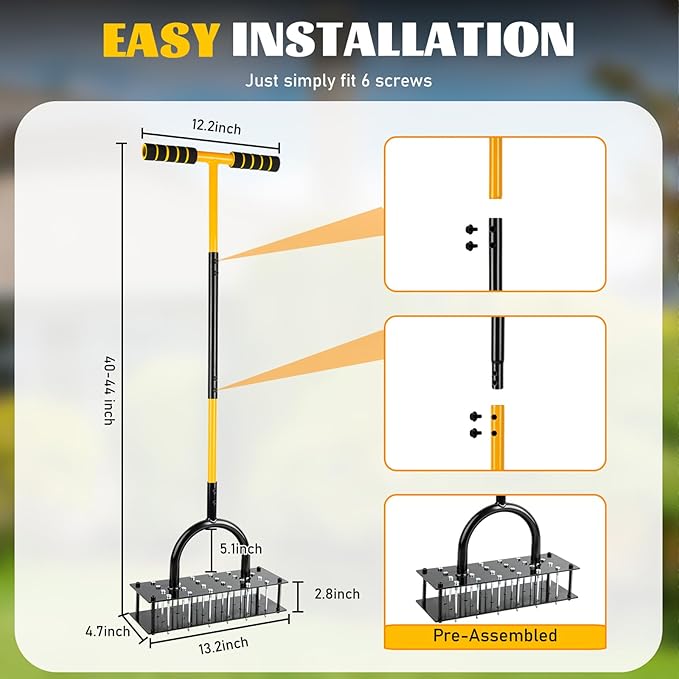 Lawn Aerator Tool with 24 Steel Spikes, Grass Aerator Lawn Tools with Spring-Loaded Design & Adjustable T-Handle, Pre-Assembled Hand Aerator Lawn Tool for Lawn, Courtyard and Garden