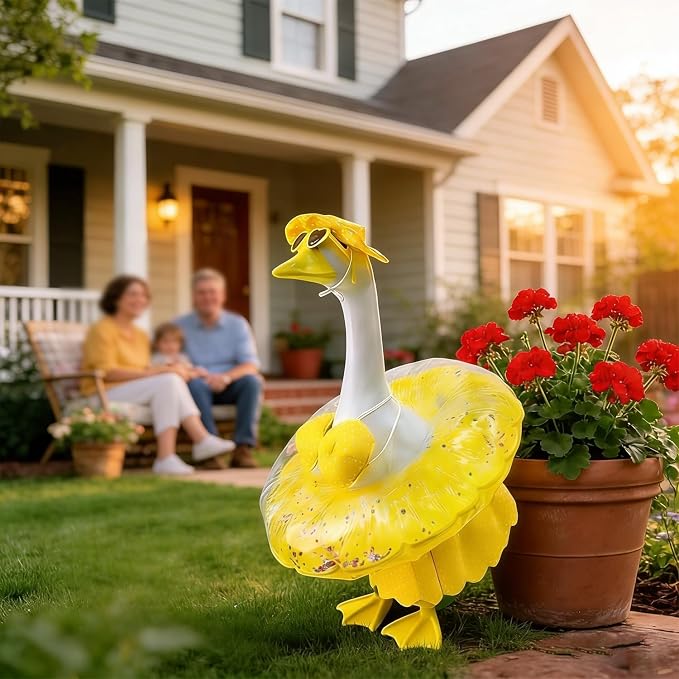 Bikini Porch Goose Outfits,Porch Goose Summer Outfits Swimsuit with Hat Sunglasses & Swim Ring,Fit 23'' Lawn Goose Statue for Summer Outdoor Garden Lawn Yard Decor(Swimsuit-Yellow)