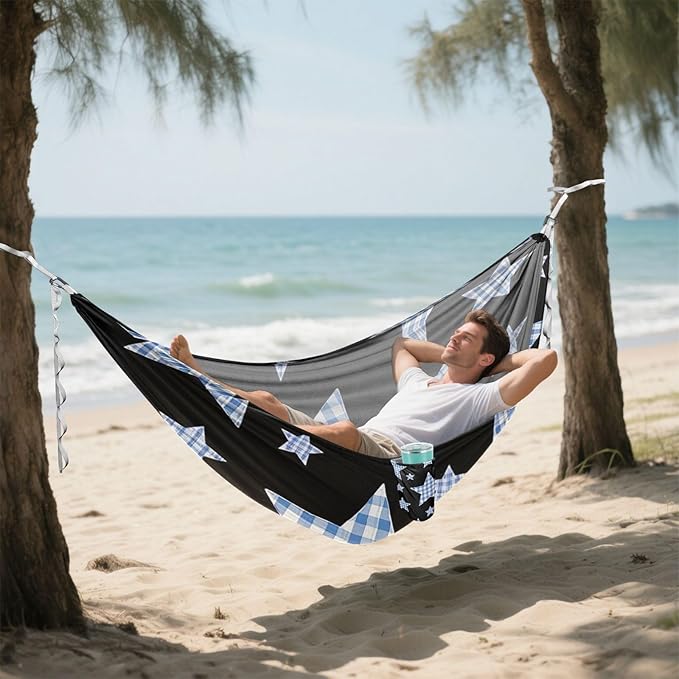 Cartoon Black Checkered Plaid Stars 330lb Capacity Hammocks with Tree Straps Indoor Hammock for Camping Travel Accessories accesorios para campamento