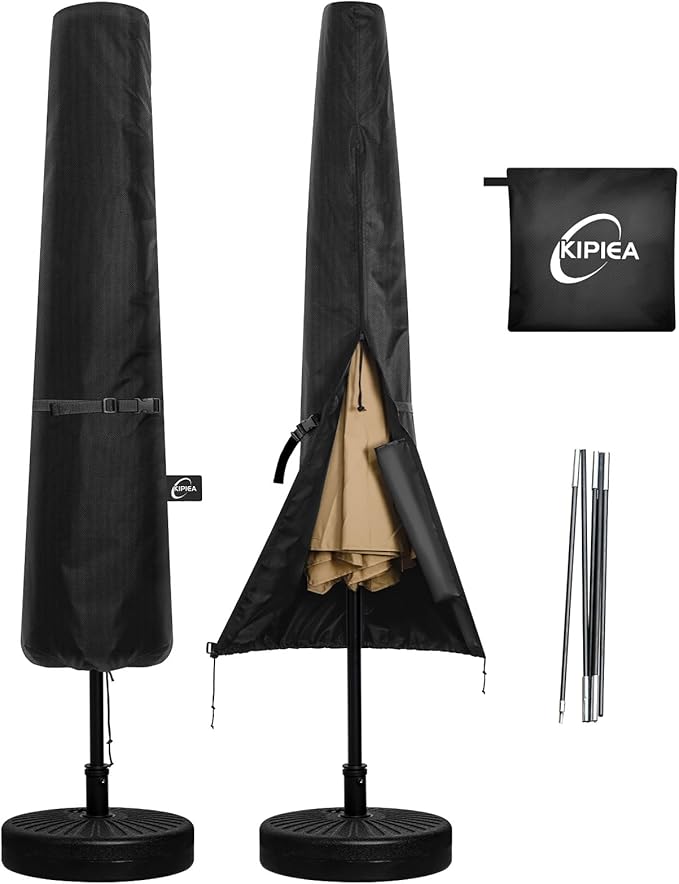 Kipiea Patio Umbrella Covers for 7-10' Market Umbrella, Upgraded 600D Heavy Duty Outdoor Umbrella Covers with Support Pole and Zipper