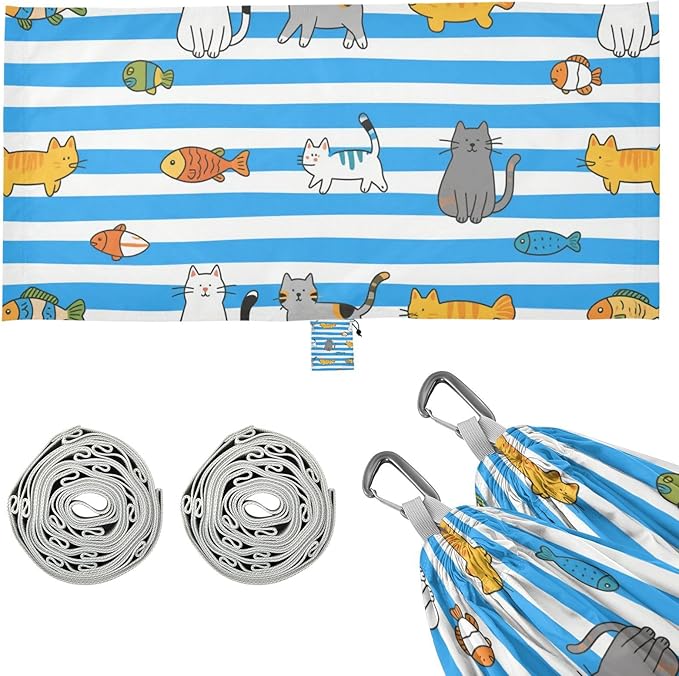 Blue White Striped Cat Fish 330lb Capacity Hammocks Hanging Hammock for Outside Beach Patio Garden macas mexicanas de Patio para Adulto
