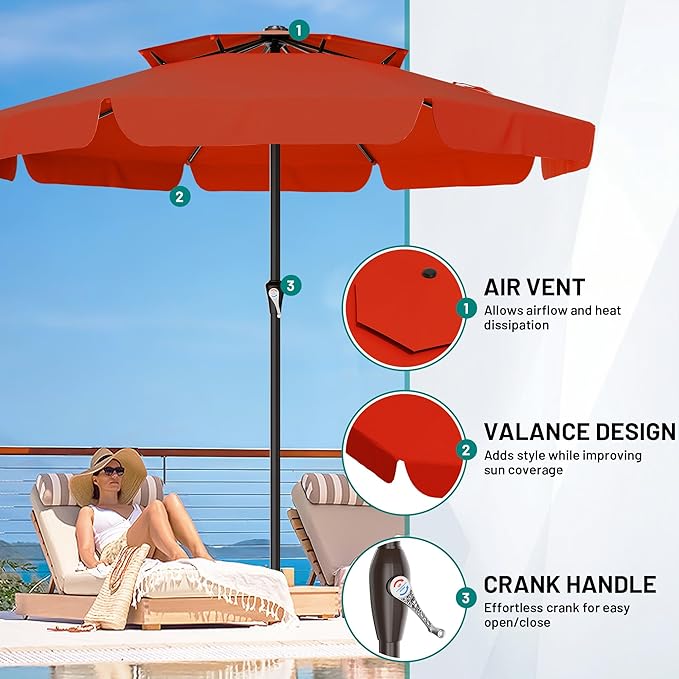 AreShark 12ft 2-Tier Patio Umbrella with Valance - Outdoor Umbrella Waterproof UV Protection, Market Table Umbrella w/ 8 Sturdy Ribs&Crank for Pool, Backyard, Garden(Orange)