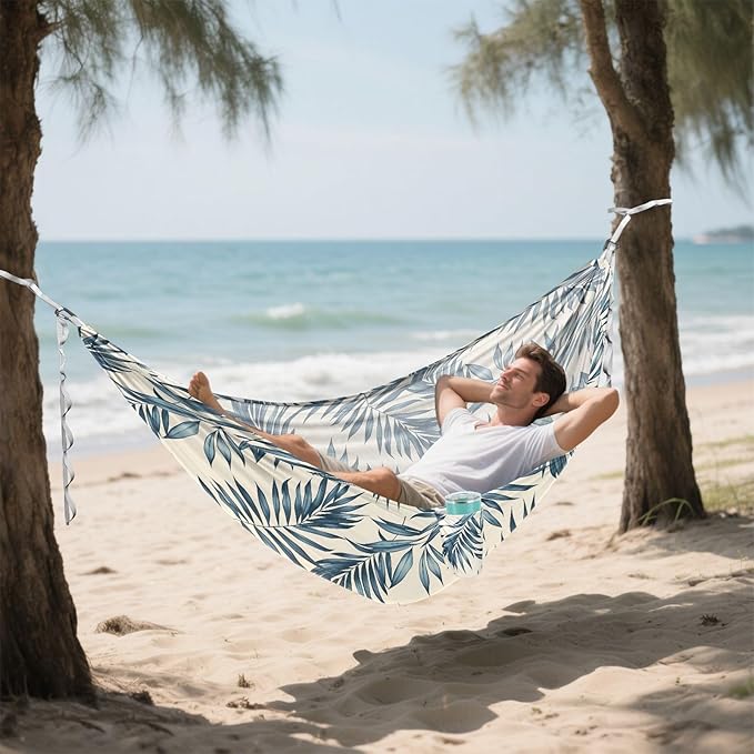 Camping Hammock Outdoor Hammocks for Outside Gray Leaf Beach Trees Portable Lightweight with Pockets Tree Straps Indoor Small