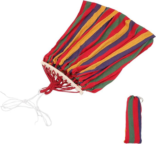 Outdoor Extra Large Striped Canvas Anti-tip Hammock with Duckbill Buckle Load Capacity Portable Indoor Outdoor Hiking Relaxation Gear