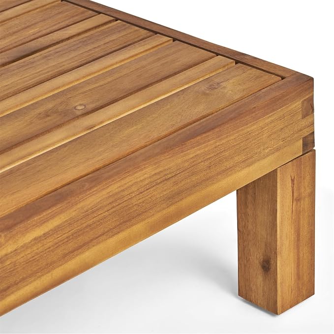 Outside Acacia Wood Coffee Table, Square Outdoor Coffee Table for Patio Lounge, Slatted Tabletop, 29.50 x 29.50 x 10.25 Inch, Teak Color