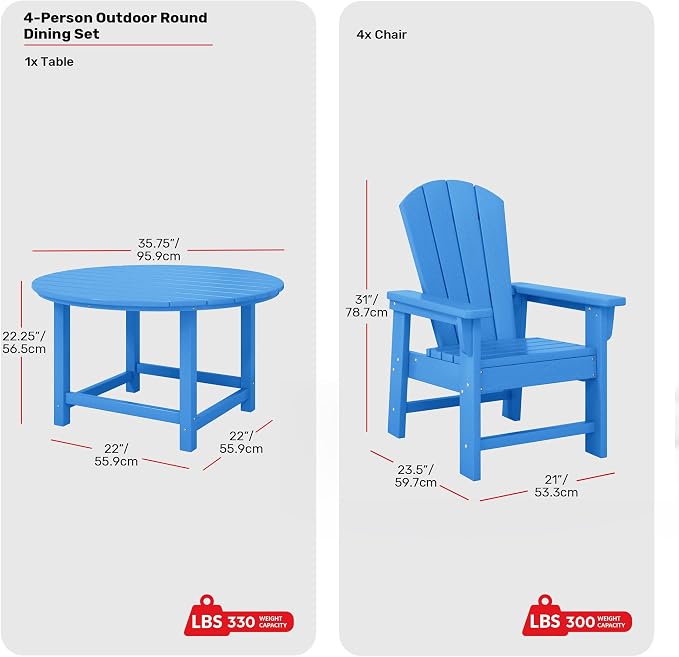 Costaelm Paradise Kids 5-Piece HDPE Outdoor Patio Round Dining Table and Chairs Set, Pacific Blue