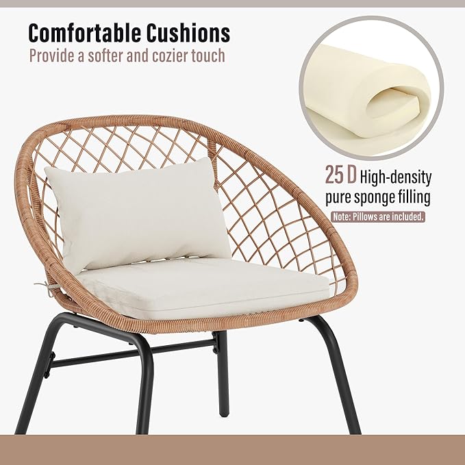 LAUSAINT HOME 3-Piece Outdoor Patio Set, All-Weather Wicker Rattan, Conversation Bistro Set with 2 Deep Seating Chairs & Coffee Table for Garden, Deck, Balcony, Porch, Backyard (Diamond Weave Design)
